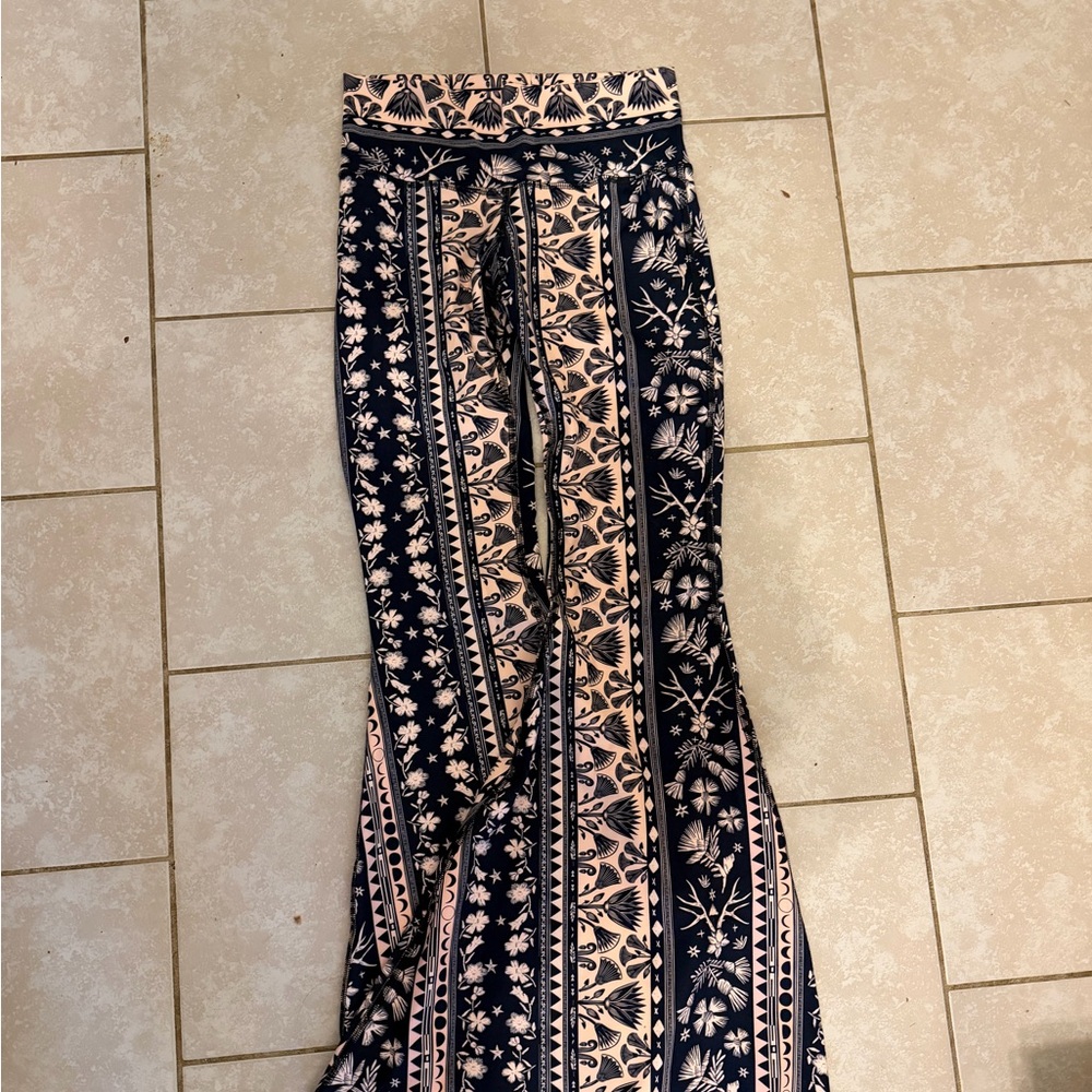 Teeki Navy and Peach Patterned bell bottoms